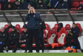 SUNDERLAND, ENGLAND - DECEMBER 12: Sunderland manager Tony Mowbray reacts on the sidelines during the Sky Bet Championship between Sunderland and West Bromwich Albion at Stadium of Light on December 12, 2022 in Sunderland, England. (Photo by Stu Forster/Getty Images)