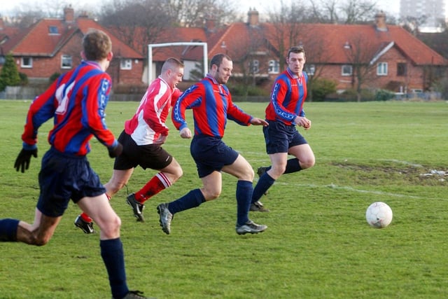 The Tramcar Inn taking on Hendon in 2004, on the Thompson Park football pitches.