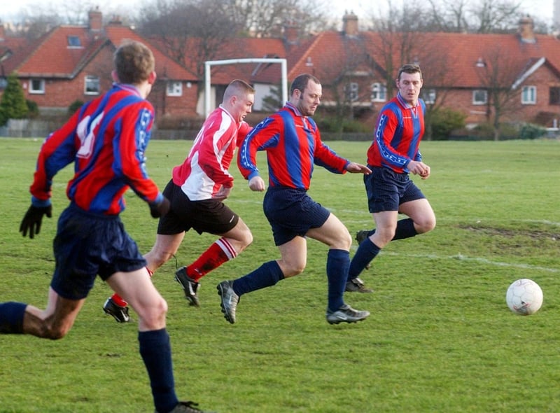 The Tramcar Inn taking on Hendon in 2004, on the Thompson Park football pitches.