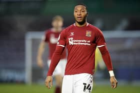 NORTHAMPTON, ENGLAND - JANUARY 15: Ali Koiki of Northampton Town in action during the Sky Bet League Two match between Northampton Town and Forest Green Rovers at Sixfields on January 15, 2022 in Northampton, England. (Photo by Pete Norton/Getty Images)