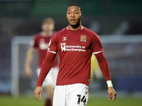 NORTHAMPTON, ENGLAND - JANUARY 15: Ali Koiki of Northampton Town in action during the Sky Bet League Two match between Northampton Town and Forest Green Rovers at Sixfields on January 15, 2022 in Northampton, England. (Photo by Pete Norton/Getty Images)