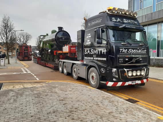 Engine number 251 arrives in Doncaster  on the back of a lorry