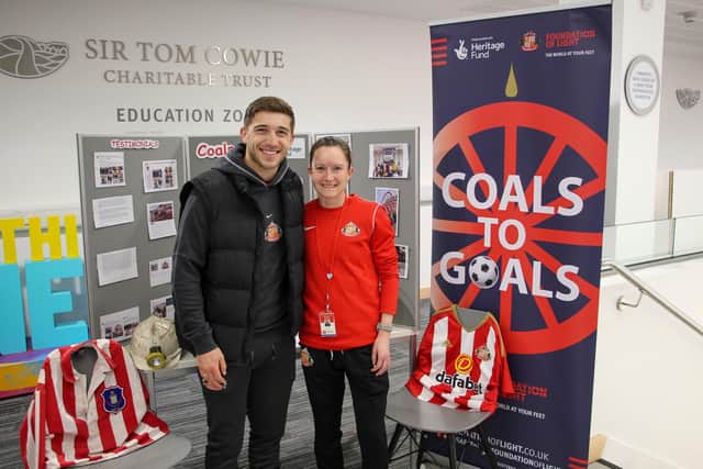 Lynden Gooch with Olympian Aly Dixon who also leads on the Foundation's Coals to Goals project.

Photograph: Bryan Farnie