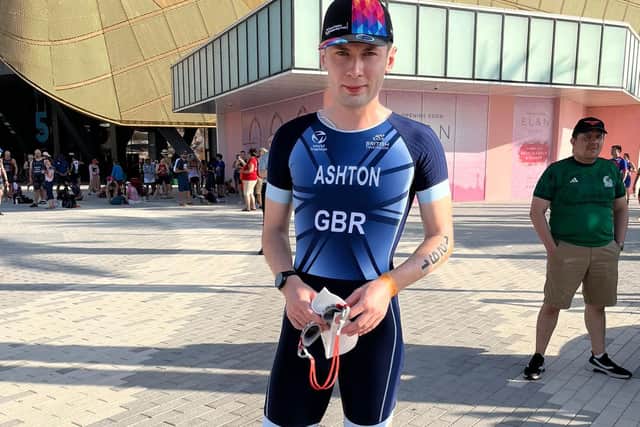 James Ashton getting ready to compete in the World Triathlon Championships in Abu Dhabi.