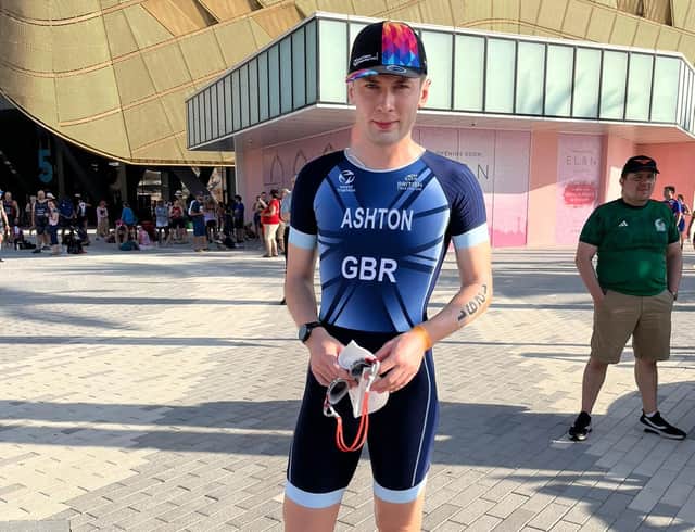 James Ashton getting ready to compete in the World Triathlon Championships in Abu Dhabi.