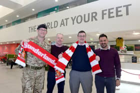 From left to right – Lt. Col. Andy Black, Sunderland AFC legend Kevin Ball, Cllr Michael Mordey and Foundation of Light’s Jamie Wright. Credit:  Foundation of Light / Alan Hewson