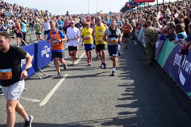Crowds line the finish line at last year's Great North Run