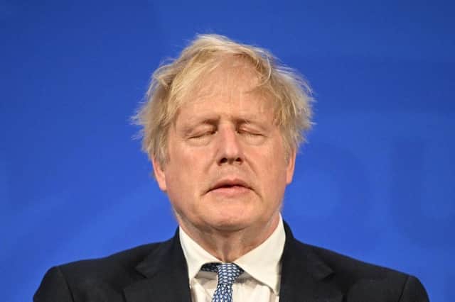 LONDON, ENGLAND - MAY 25:  Prime Minister Boris Johnson holds a press conference in response to the publication of the Sue Gray report Into "Partygate" at Downing Street on May 25, 2022 in London, England. (Photo by Leon Neal - WPA Pool /Getty Images)
