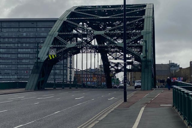 The usually busy Wearmouth Bridge on a Saturday in Sunderland remains quiet.