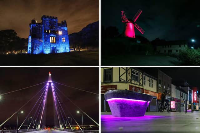 Some of Sunderland's most iconic landmarks were lit up purple as a mark of respect ahead of the funeral of Queen Elizabeth II.