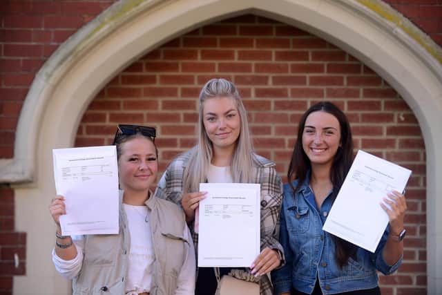 Sunderland College Bede Campus A level result students from left Brooke Atkinson, Abbiegail Bennett and Megan Nelson.