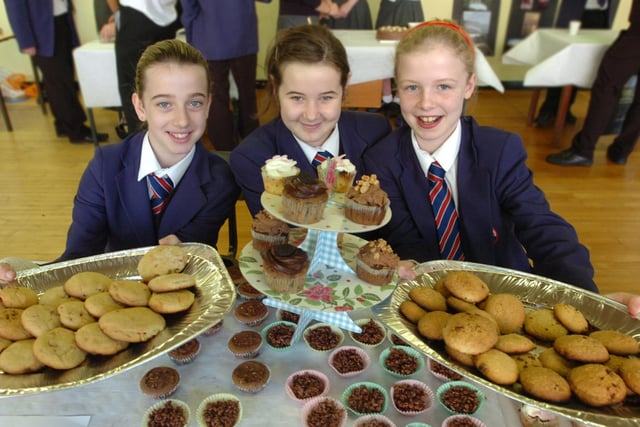 Sunderland High School pupils were selling cakes and biscuits for the Macmillan Worlds Biggest Coffee morning in 2011. Pictured left to right are Niamh Lawes, Hannah Munslow and Emily Marsh.