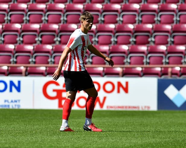 Callum Doyle during his Sunderland debut at Tynecastle
