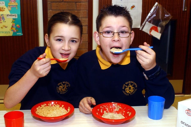 These children were tucking in to cereal at the New Silksworth Infant and Junior School Breakfast Club in 2006.