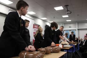 Pupils from Southmoor Academy learning vital life-saving CPR.