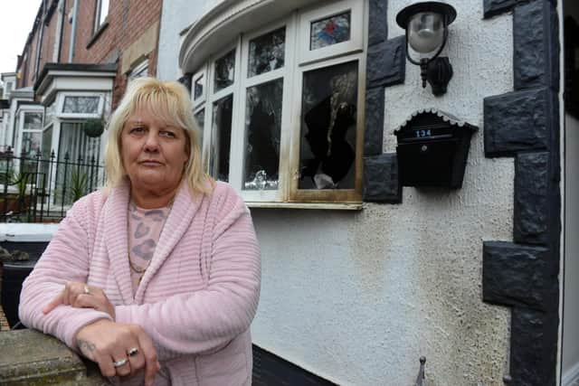 Tracy Husband outside her home in Sunderland Street, Houghton, following a suspected arson attack on December 8.