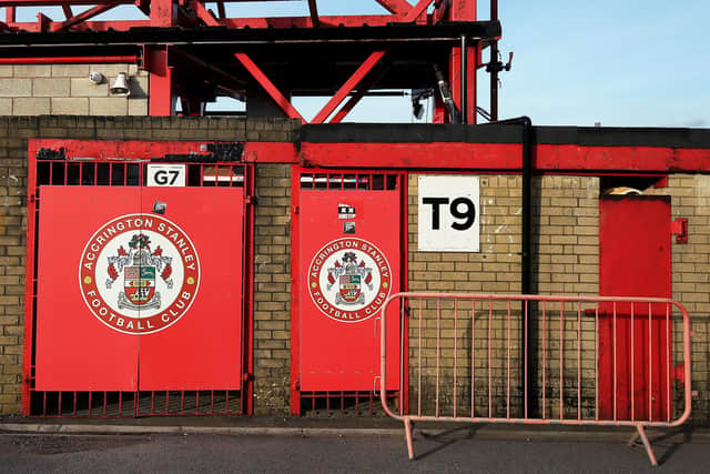 A general view of closed turnstiles outside the stadium prior to the Sky Bet League One match between Accrington Stanley and Sunderland at The Crown Ground on March 17, 2021.
