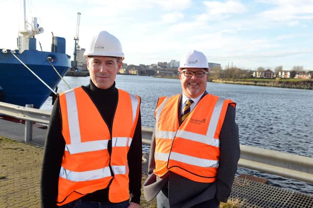 Tyre recycling plant, Wastefront is to be based at Port of Sunderland. From left Wastefront CEO Vianney Valès and Sunderland City Council Leader Cllr Graeme Miller.
