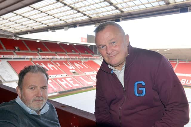 The Sunderland Story play director Howard Gray and writer Nicky Alt (R) at the Stadium of Light during auditions.