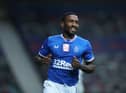 GLASGOW, SCOTLAND - OCTOBER 25: Jermain Defoe of Rangers celebrates after scoring his sides second goal during the Ladbrokes Scottish Premiership match between Rangers and Livingston at Ibrox Stadium on October 25, 2020 in Glasgow, Scotland. Sporting stadiums around the UK remain under strict restrictions due to the Coronavirus Pandemic as Government social distancing laws prohibit fans inside venues resulting in games being played behind closed doors. (Photo by Ian MacNicol/Getty Images)
