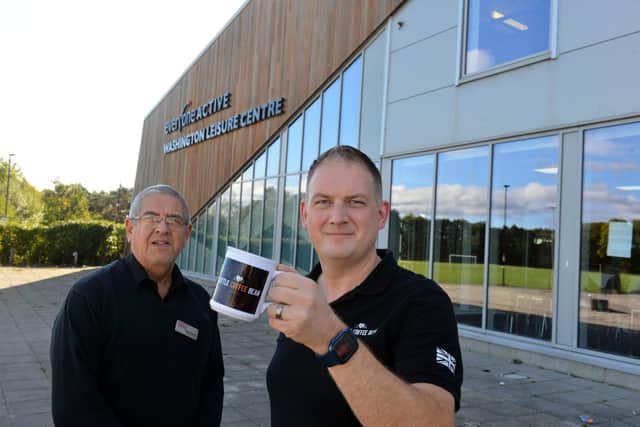 Little Coffee Bean owner Dan Kane and Washington Leisure Centre general manager Geoff Moffat.