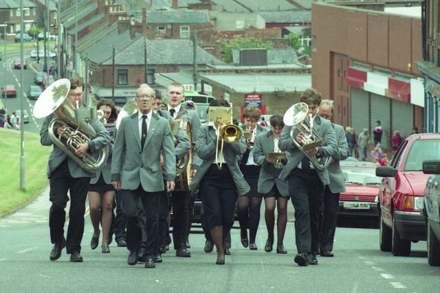 Ryhope Colliery Band leads the parade at the community carnival 28 years ago.