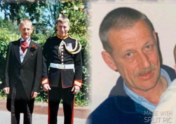 Sergeant Major David Ansell and his dad David, who died aged 70 of cancer when his son had just started his daily walk challenge.