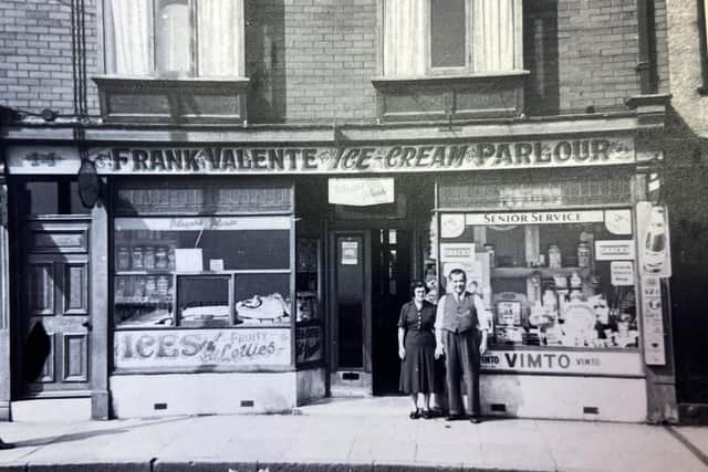 Valente's Cafe founders: Carmela and Frank Valente pictured at their parlour in Seaham in the 1940s.