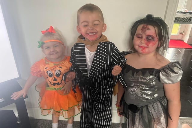 Daisy, Clayton and Lacey are full of smiles for Halloween. Great costumes guys!
