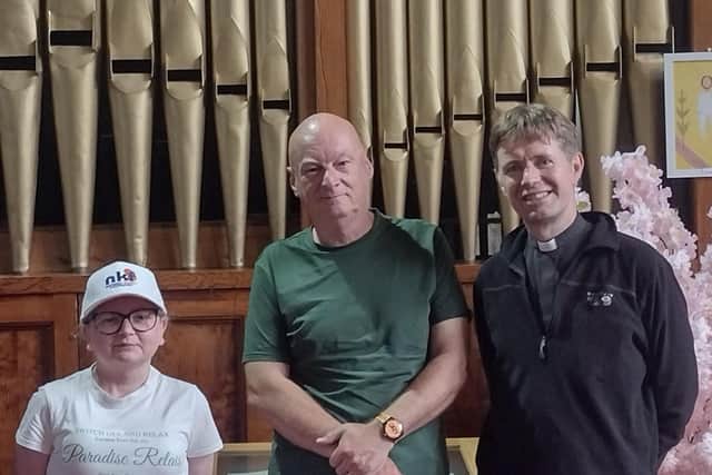 From left : creative producer Linzi Saunders, musician Tony Bowler and Rev David Chadwick.