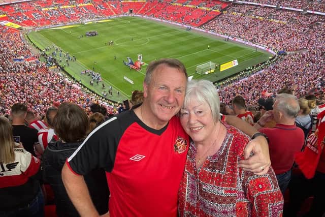 Paddy and his wife Liz at Wembley last May for the League One play-off Final.