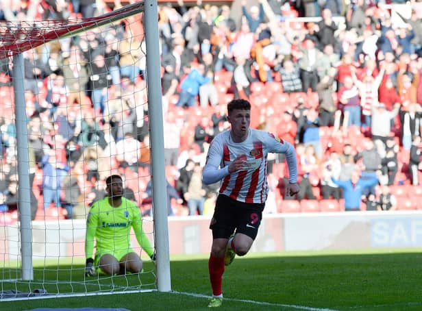 Nathan Broadhead celebrates a late goal for Sunderland