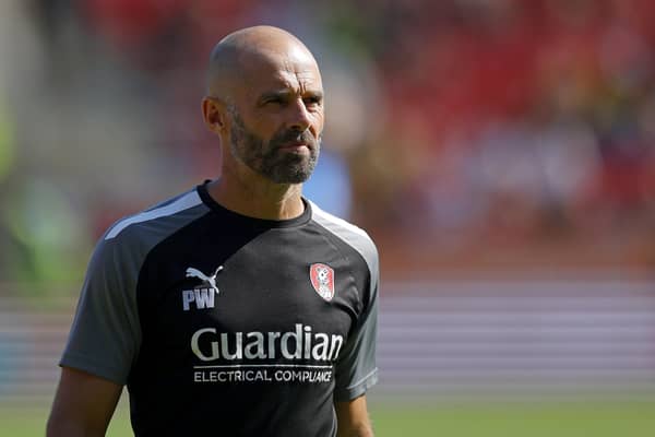 ROTHERHAM, ENGLAND - AUGUST 27: Rotherham United manager Paul Warne looks on during the Sky Bet Championship between Rotherham United and Birmingham City at AESSEAL New York Stadium on August 27, 2022 in Rotherham, England. (Photo by Malcolm Couzens/Getty Images)