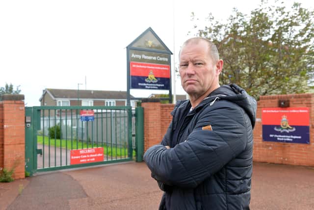 Retired soldier David Cook outside Army Reserve Centre, in South Shields, has fought a near two-year battle to clear his name after he was briefly banned from the premises over disputed allegations that he criticised former colleagues.