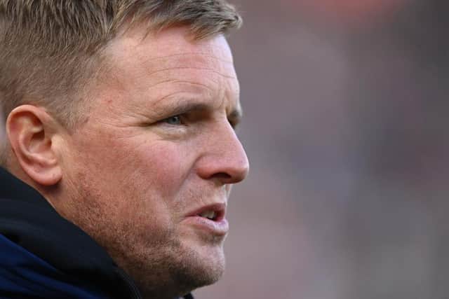 Newcastle Head coach Eddie Howe looks on during the Premier League match between Newcastle United and Brighton & Hove Albion at St. James Park on March 05, 2022 in Newcastle upon Tyne, England. (Photo by Stu Forster/Getty Images)