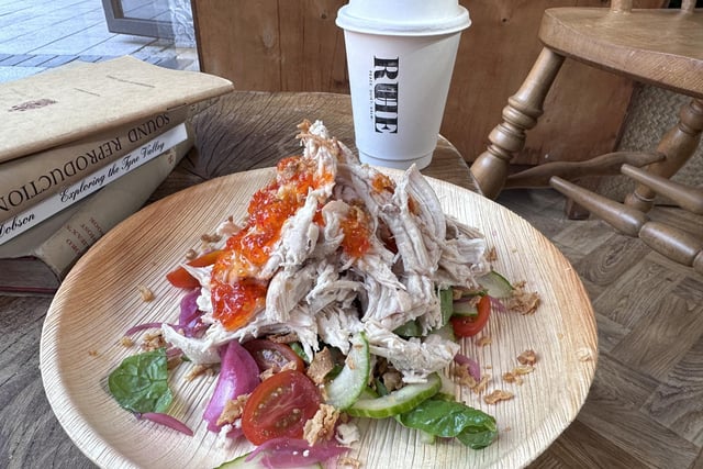 There's a kaleidoscope of flavours on offer with a range of salads, sandwiches and tray bakes. Pictured here is the Rainbow Chicken salad (£9.50) with chilli jam, chicken, pickled pink onions, spinach, tomatoes, crispy onions, cucumber and pea shoots. There's also a kids' menu for under 12s.