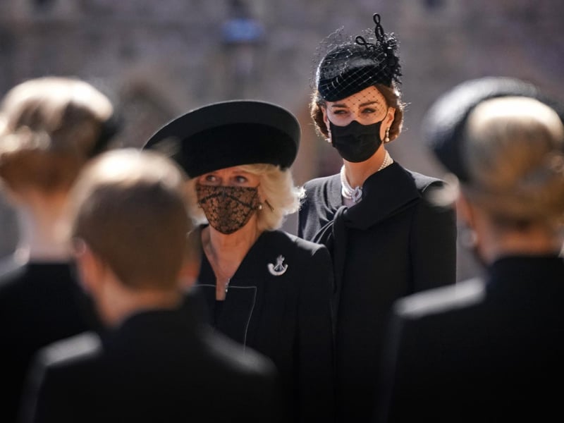 The Duchess of Cornwall and the Duchess of Cambridge arriving at St George's Chapel, Windsor Castle.