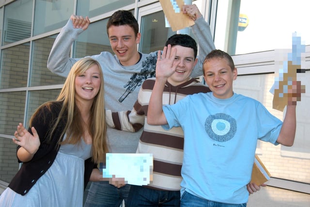 Venerable Bede Pupils celebrate their GCSE success in 2007. Pictured, from left; Laura Wheatley, Alex Gilhespy, Daniel McNish and Mark Wright.
