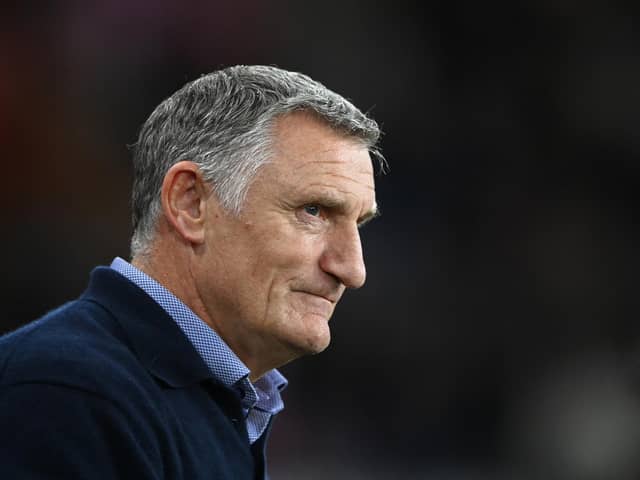 SUNDERLAND, ENGLAND - OCTOBER 04: Sunderland manager Tony Mowbray looks on from the touchline during the Sky Bet Championship between Sunderland and Blackpool at Stadium of Light on October 04, 2022 in Sunderland, England. (Photo by Stu Forster/Getty Images)