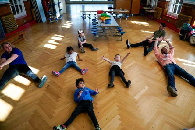 Children of key workers take part in a Joe Wickes exercise class during school activities (Photo: Christopher Furlong/Getty Images)