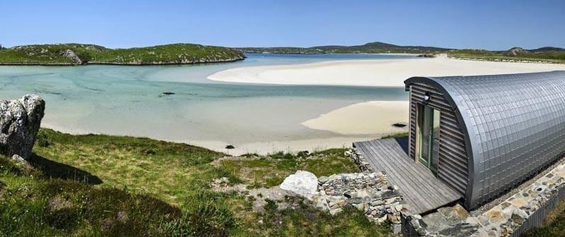 Ebb Beach cabin offers a unique boutique holiday. A stone's throw from the seashore of Uig Bay, this stunning cabin is set in a eye-catching location too.

Ebb Beach Cabin is one of a pair of lovely boutique holiday cabins set in a magnificent spot just a stone’s throw from the sandy seashore of Uig Bay, near Timsgarry (3.5 miles) on Lewis.