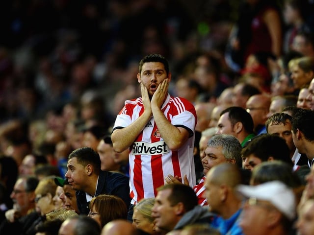 A Sunderland fan reacts during the Premier League defeat at home to Manchester United on October 5, 2013. Adnan Januzaj scored twice on his full debut to give Manchester United victory.
