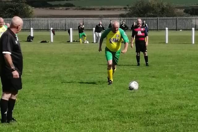 John in action during his last ever game for Trimdon FC Veterans Over 40s against Thornley Celtic.