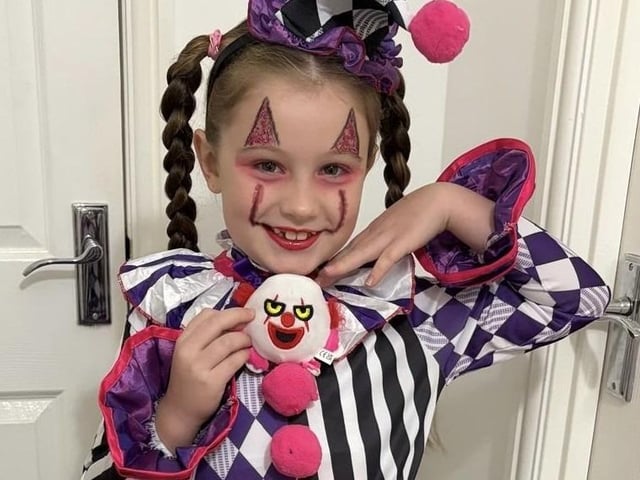 Elaine McKenzie has sent us this photo of her little one dressed up as a clown.