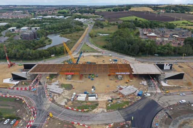 A photo taken by the Highways England drone shows the work completed so far on the flyover.