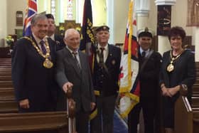 SS City of Benares survivor Bill Short, second left at the front at the previous memorial service in 2015. Billy passed away in 2016.