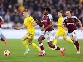 Aji Alese playing for West Ham United against Dinamo Zagreb in UEFA Europa League.(Photo by Alex Pantling/Getty Images)