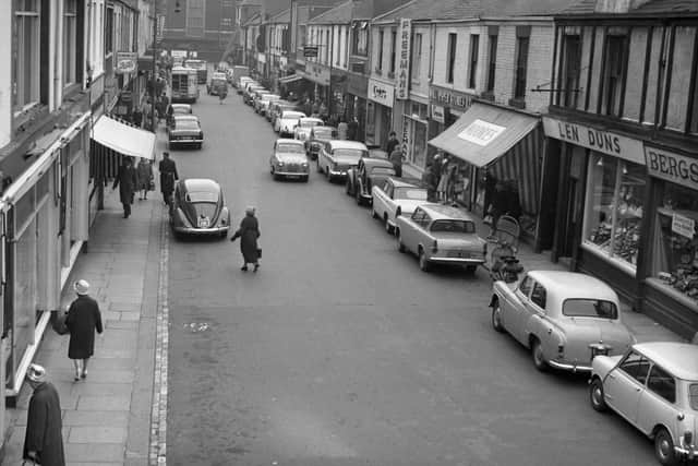 Bergs and Len Duns are among the shops in view in this 1961 Blandford Street scene. Photo: Sunderland Antiquarian Society.