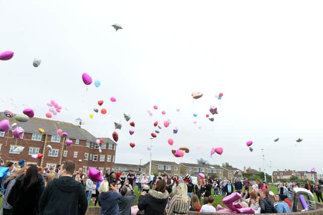Crowds gathered at Cliffe Park in Roker for a balloon release in memory of Jade Shovlin.