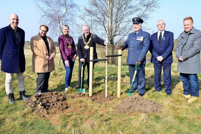 From left: Lloyd Jones (North East Community Forest), Councillor Claire Rowntree, Mayoress Dorothy Truman, The Mayor of Sunderland Councillor Harry Truman, Wing Commander David L Harris, James Blackburn and Clive Greenwood.